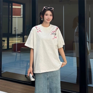 万针全刺绣工艺抖音得物高品质260克重磅纯棉双纱美式高街短袖T恤图片