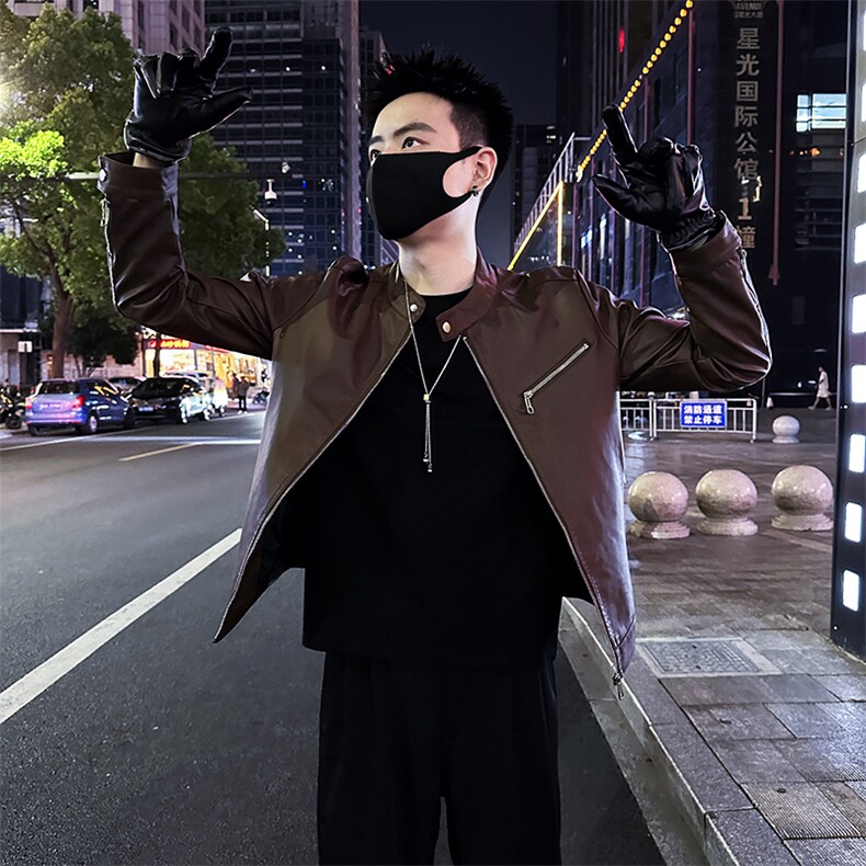 2025秋季新款立领皮衣男潮流修身皮夹克外套A368-P3313-P118,男装夹克,电商A368