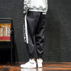 2021春季新款日系黑墙字母印花小脚韩版休闲工装裤K812- P55图片