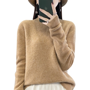 新款女士半高领羊毛衫桂花针纯色时尚百搭显瘦保暖毛衣图片