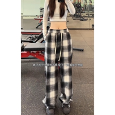 特批P30无差价秋新港风美拉德格子裤复古休闲阔腿裤男女同款K1529，男装休闲裤，电商A001-1