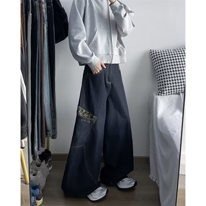 美式复古拼接弯刀牛仔裤阔腿裤CK1379-P59图片