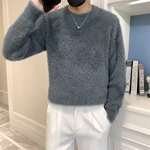 秋冬款新款男士小众慵懒风毛衣外套保暖套头银丝针织衫潮 S604图片