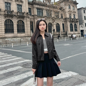 网红同款欧货新款复古泫雅风甜酷独特小众时尚皮外套女2024年春季图片