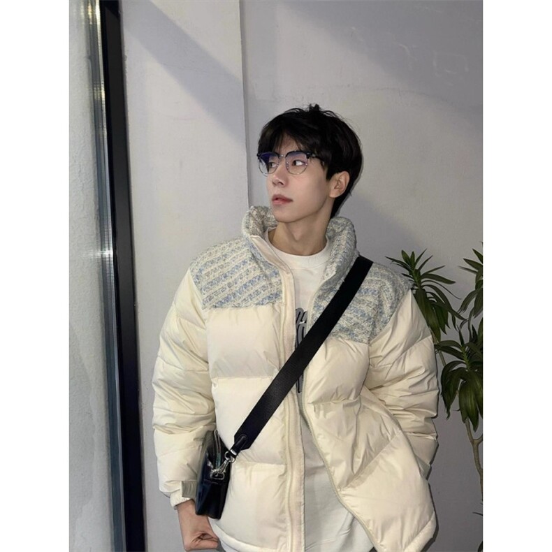 美式小香风拼接棉服男款冬季加厚保暖立领面包服潮牌情侣棉衣外套,男装棉衣,星座410-6（原星座1304-1）