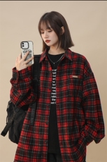 秋冬新款现货大码男女款毛呢格子加厚衬衫上衣225-2-CS708-P58，男装衬衫，星座225-2