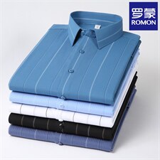 长袖衬衫男春秋季2023新款翻领纯色商务衬衣中年丝滑冰丝寸衫薄，男装衬衫，电商B212（原钱塘6029）