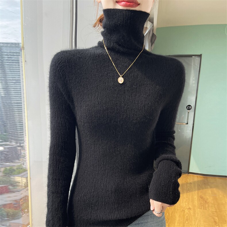 25秋冬100%纯羊毛衫女一线成衣半高领坑条套头毛衣宽松羊绒衫打底,女装羊毛衫,美轩羊绒