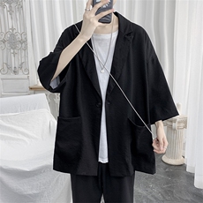 港风夏季新款潮流男士七分袖西服浅蓝西装薄款X110P45，男装西服，电商A177