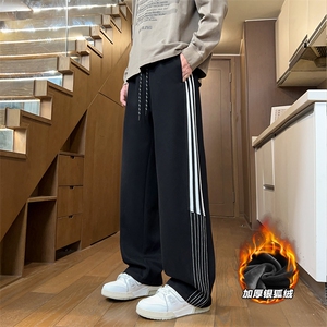 华棉三条杠男400g重磅加厚银狐绒休闲卫裤K25089J加绒-特P40控78图片