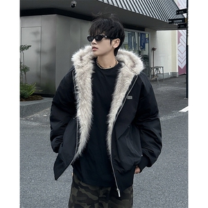 秋冬季毛绒连帽棉服潮流宽松加绒保暖时尚棉服图片