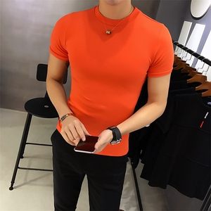 5111夏季青年休闲潮流百搭纯色圆领修身纯棉短袖T恤男p30