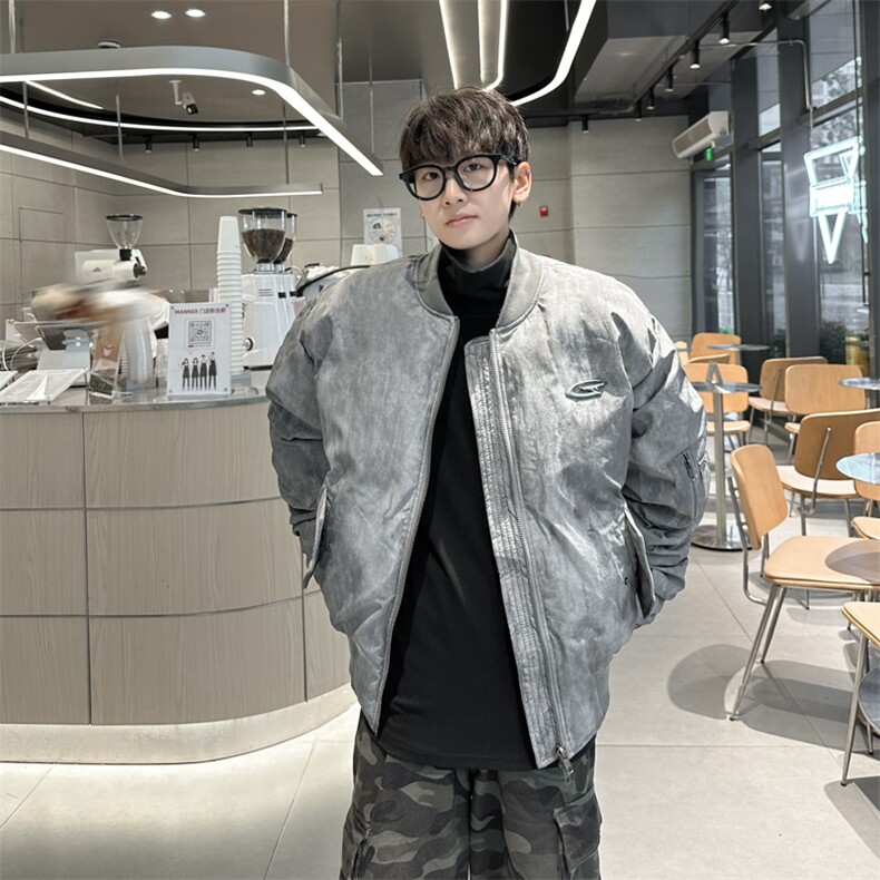 美式复古褶皱设计棉衣冬季加厚保暖设计感棒球服棉衣,男装棉衣,星座410-6（原星座1304-1）