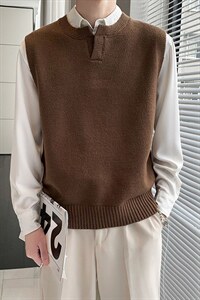 轻熟风无袖坎肩马甲V领针织宽松背心M20/P40降控68图片