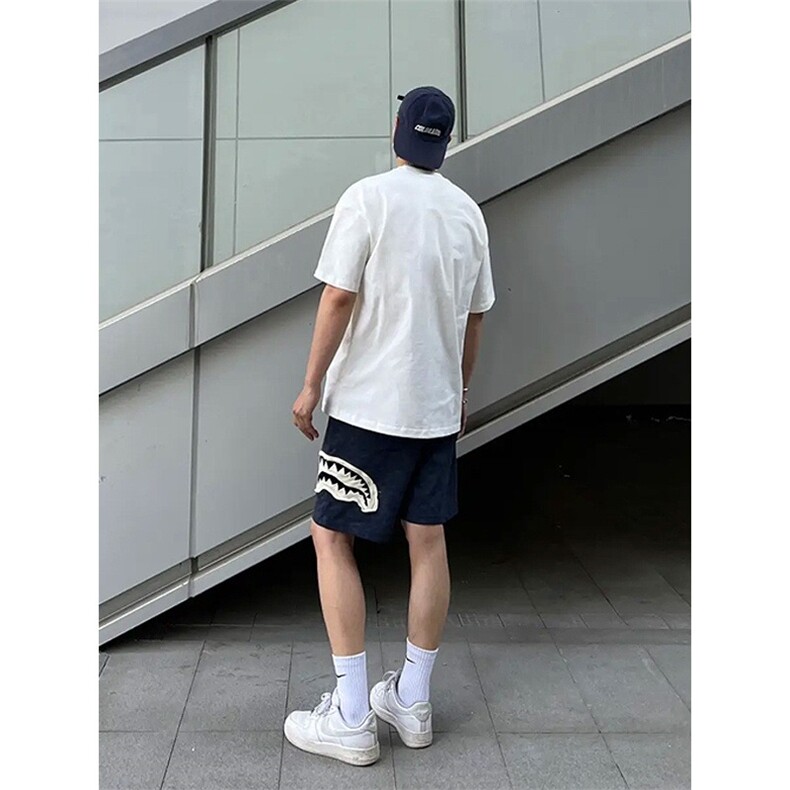 鲨鱼嘴贴布短裤美式高街五分裤男女2025夏季度假穿搭新款运动裤子,男装牛仔裤,星座506A