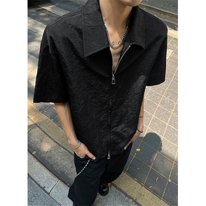 CS6018-P35控58 夏季特殊压皱设计拉链短袖衬衫男图片