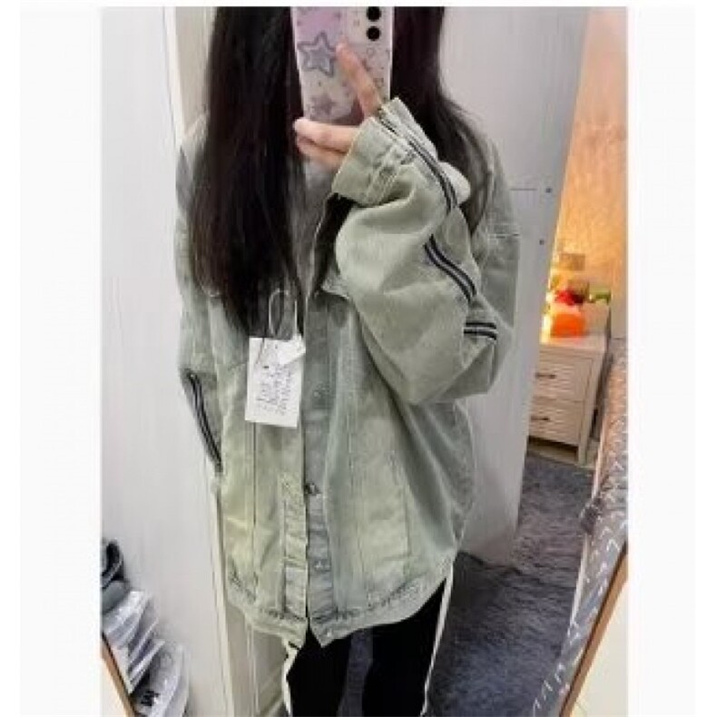 美式高街vibe牛仔外套男女春秋复古港风chic潮牌拉链设计感夹克,男装夹克,星座506A