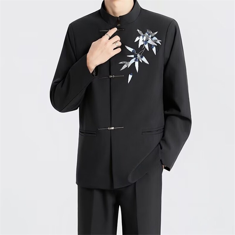 新中式牡丹蝴蝶刺绣中山装男装新郎结婚礼服西服大码西装外套套装,男装西服,星座410-6（原星座1304-1）