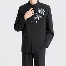 新中式牡丹蝴蝶刺绣中山装男装新郎结婚礼服西服大码西装外套套装，男装西服，星座410-6（原星座1304-1）
