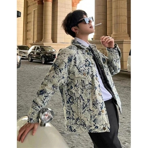 春秋小众破坏风流苏花卉牛仔外套男重工刺绣宽松翻领夹克 J8012图片
