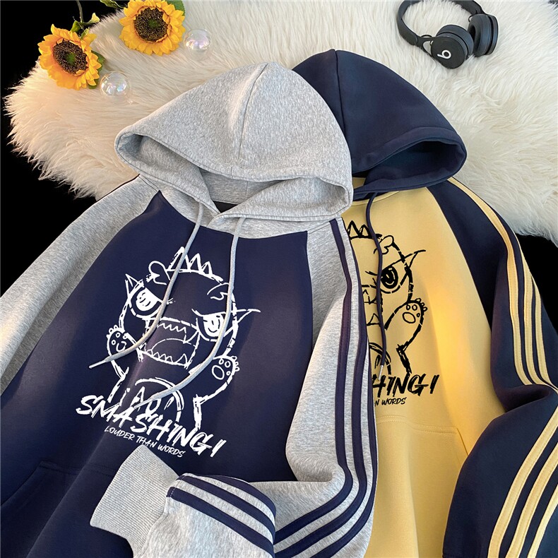 高品质！全棉重磅400克三条杠撞色印花连帽卫衣RH1210p63控98,男装卫衣,星座610B-1
