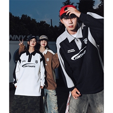 2026春款港风多模新款字母印花插肩袖翻领长袖卫衣B741P55控78，男装卫衣，电商A247