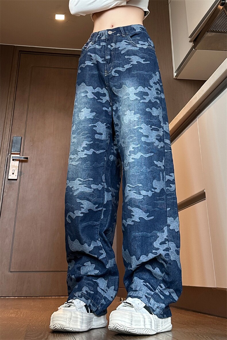 2024秋季新款女模大码美式迷彩牛仔裤M-5XGK24722-P50,男装牛仔裤,电商A022