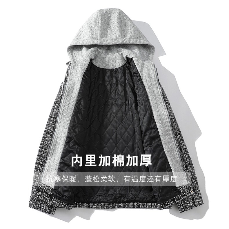 冬款加绒加厚棉服毛巾绣假两件潮牌格子外套男士8129-P120控价158,男装棉衣,电商A441-1