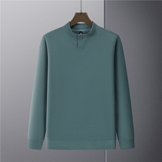 休闲纯色双面阳离子德绒圆领纽扣长袖T恤280克313B-S5087-P28，男装T恤，星座313B