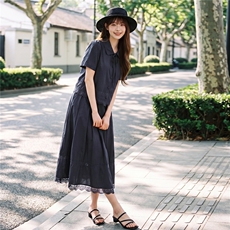 蕾丝拼接娃娃领系带上衣松紧腰半裙学院风套装女，女装套装/套裙，水衣源