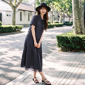 蕾丝拼接娃娃领系带上衣松紧腰半裙学院风套装女图片