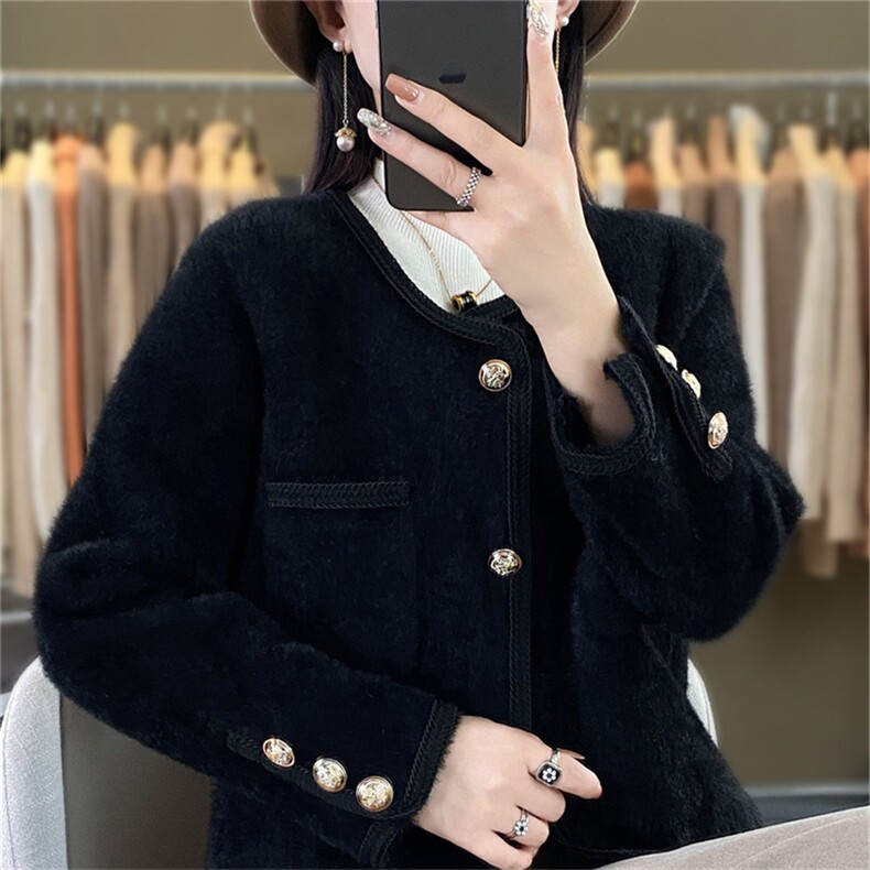 时尚水貂绒外套女款秋冬新款显瘦百搭气质开衫毛衣外套,针织衫/毛衣,暖姿羊绒