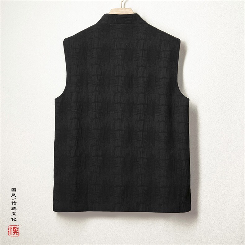 秋冬新款风男装棉麻提花男士新中式立领男马甲MJ85P75,男装背心/马甲,钱塘802
