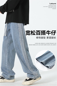 牛仔裤男毛边直筒裤无影墙宽松美式复古休闲牛仔裤CK2333-P45控78图片