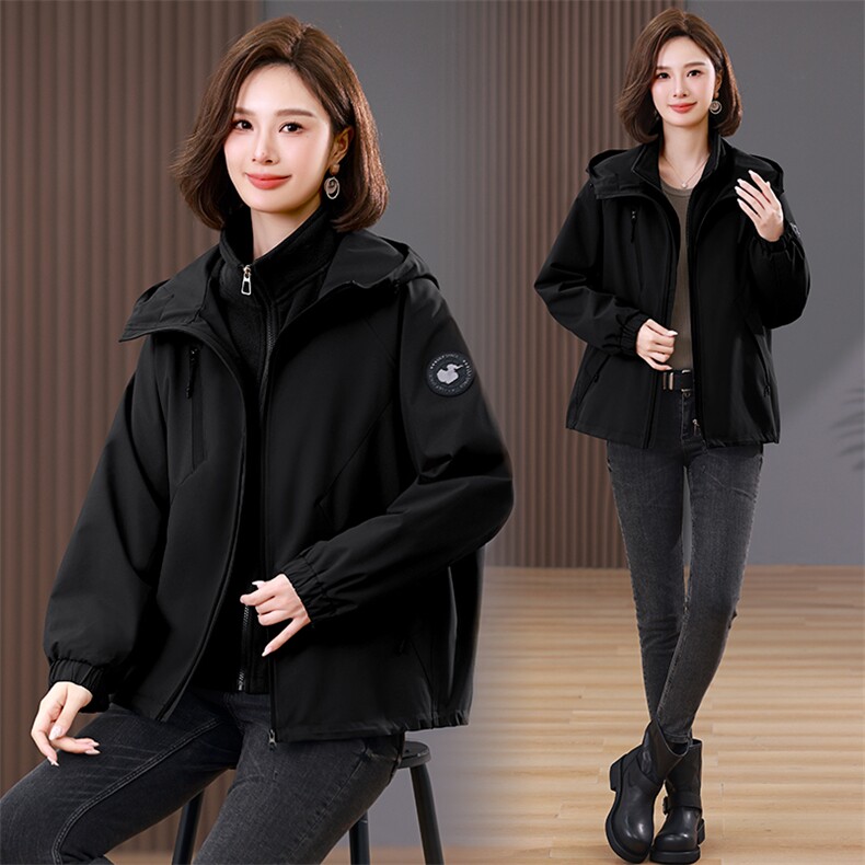 时尚保暖派克服冲锋衣+卫衣两件套女冬季新款加绒外套,女装套装/套裙,韩派