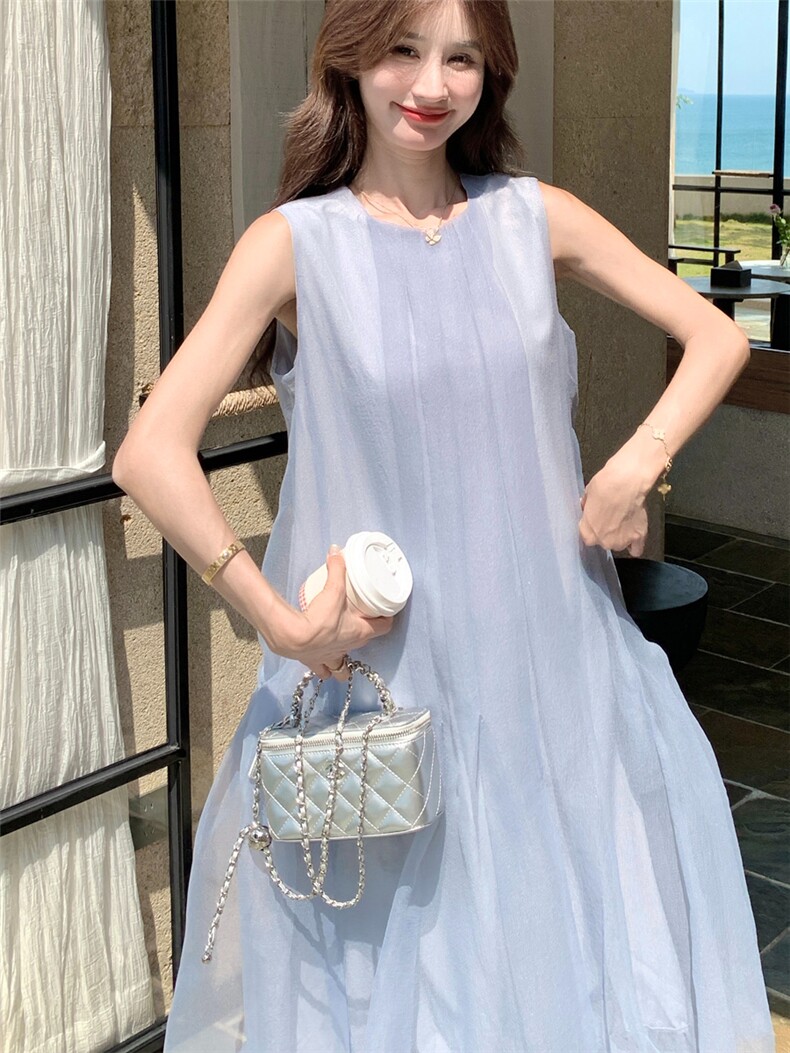 新款主推夏季欧根纱无袖显瘦复古仙女连衣裙2247-P140-K219,女装连衣裙,网红馆