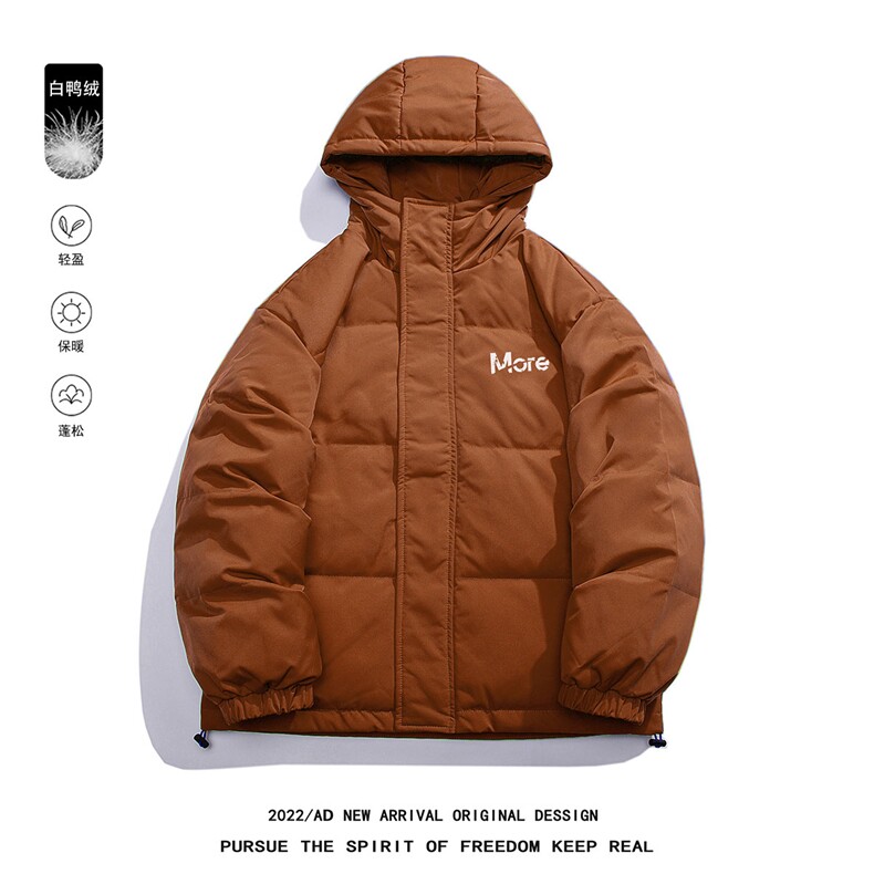 白鸭绒白底22冬季简约字母印花厚款保暖连帽羽绒服YR1306P195K258图片