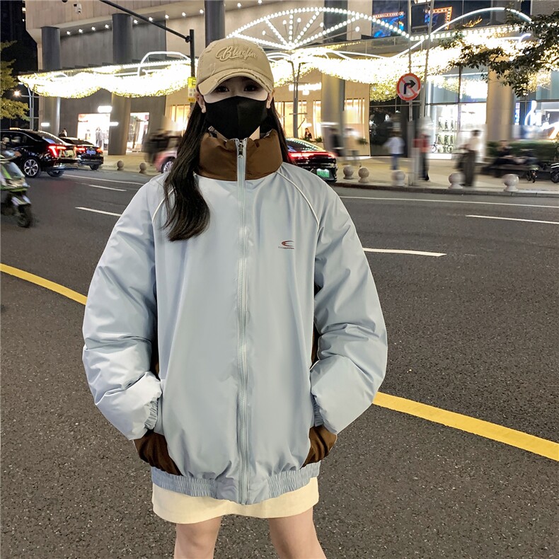 情侣装冬装双面穿条纹织带棉服拼色棉衣休闲外套男G1101P138,男装棉衣,电商A339
