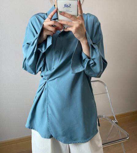 现货，小心机斜扣衬衫，主打蓝色，超燃，女装衬衫，她西子
