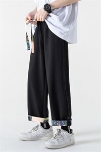 2023夏华夫格九分裤男无影墙大码翻边碎花搭扣9分裤子K23865-P40,男装休闲裤,电商A082