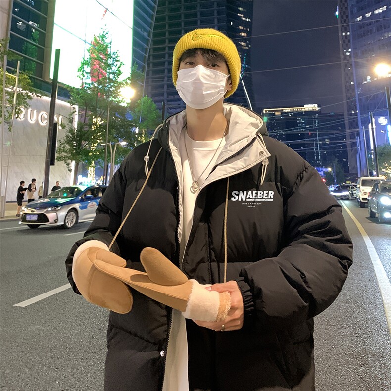 夜景休闲字母印花百搭宽松保暖连帽棉服A247-MY163特批95控158,男装棉衣,电商A247
