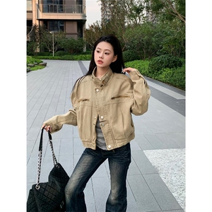气质慵懒潮流流行新款配脖带水洗工装短款原宿百搭时尚日系文艺,微胖气质穿搭30岁图片