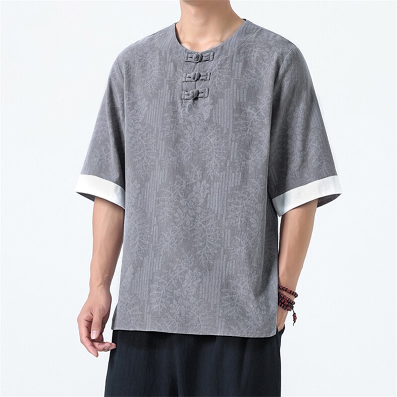 男士衬衫五分袖衬衣中袖印花圆领唐装风XZ1512-2612-P40,男装T恤,星座1512