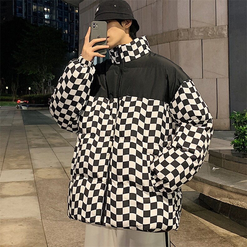 2024冬季情侣棋盘格棉衣男士潮牌加厚棉服外套M6680-P90,男装棉衣,星座815-2