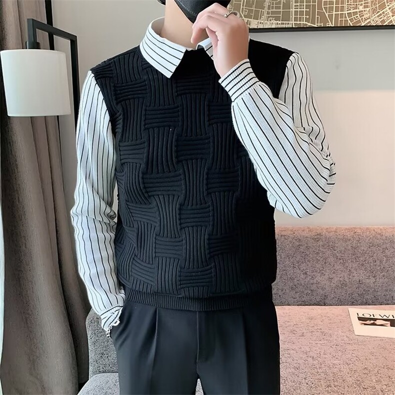 衬衫领毛衣男士秋冬季条纹假两件针织衫男潮痞帅长袖衣服M846,男装针织衫/毛衣,星座1116A-2（原606A-1）