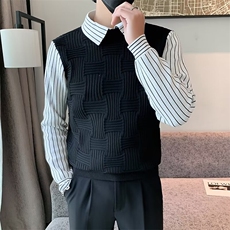 衬衫领毛衣男士秋冬季条纹假两件针织衫男潮痞帅长袖衣服M846，男装针织衫/毛衣，星座1116A-2（原606A-1）