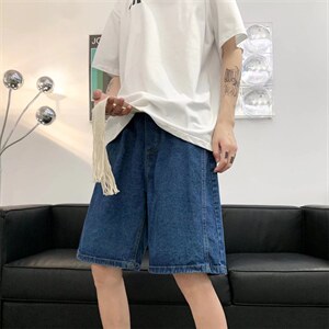 夏季港风ins百搭直筒五分牛仔短裤男宽松潮版情侣裤子DK628-P38图片