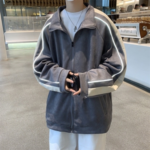 美式复古潮流冲锋衣情侣装春秋麂皮绒棒球服外套男夹克 W7618-P62图片