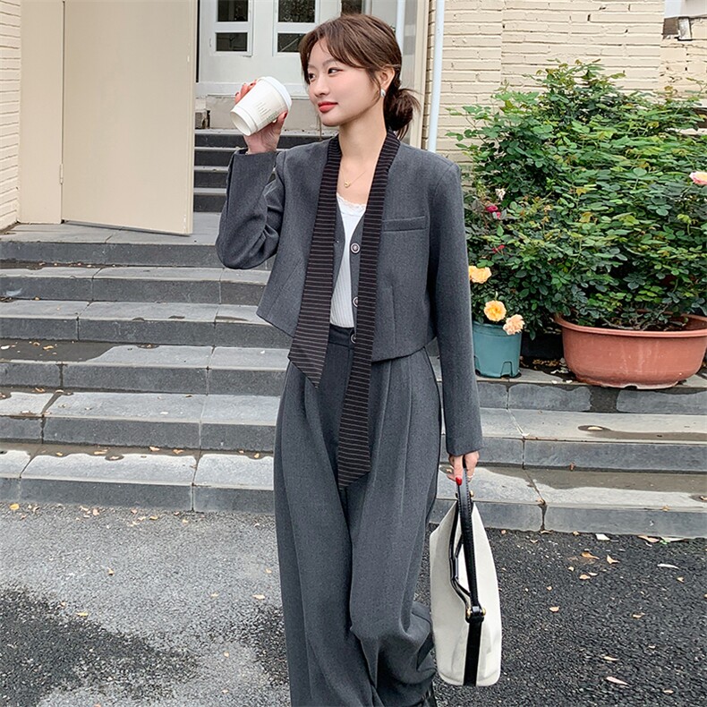 【现货】飘带西装套装，高腰阔腿裤两件套82632P195K278,女装套装/套裙,2B076