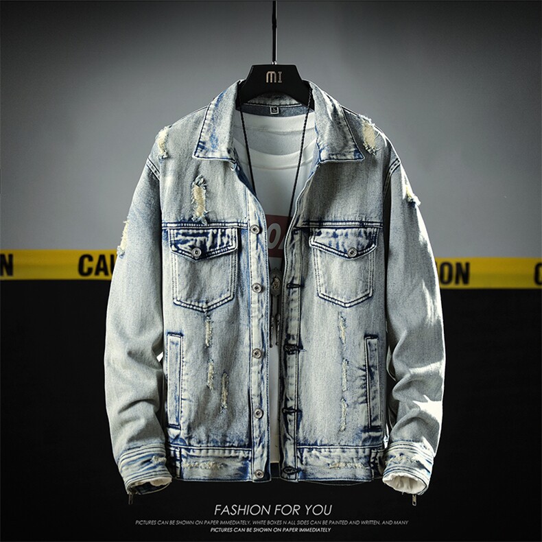 jk025-p85M-5XL白墙ins牛仔夹克拉链破洞大码男日系CITYBOY,男装夹克,星座103A